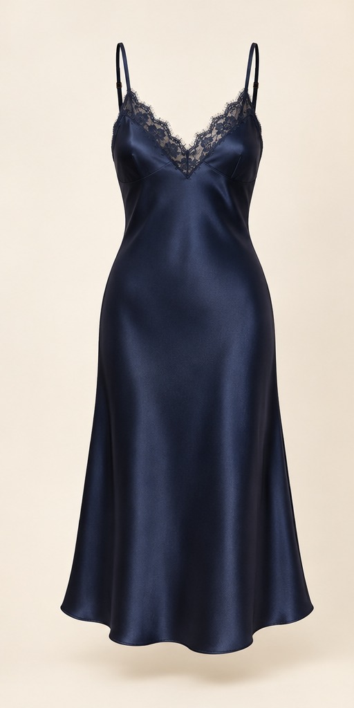 Midnight Lace Silk Midi, Midnight Navy, front view